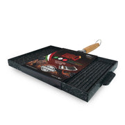Grill Rettangolare 35x25 cm Antiaderente con Manico in Legno Pieghevole