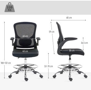 Sedia da scrivania ergonomica nera 60x60x132 cm， altezza regolabile， per home office