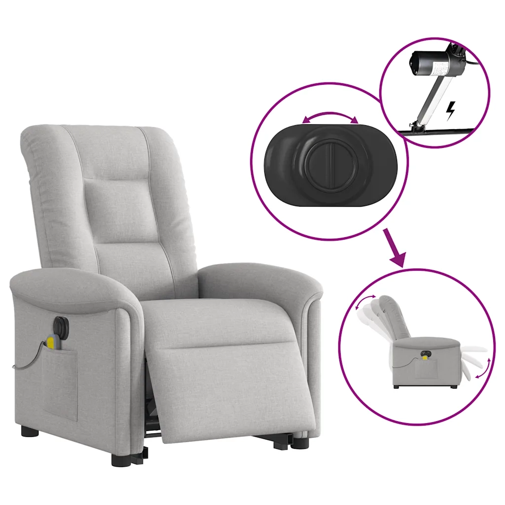 vidaXL Poltrona Alzapersona Massaggi Elettrica Grigio Nuvola Tessuto