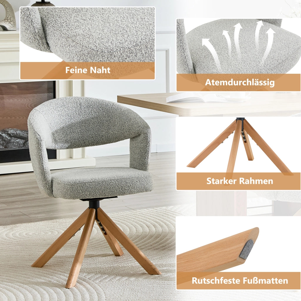 SEDIA girevole 2 pezzi 81,5 cm Tessuto grigio chiaro e legno massello