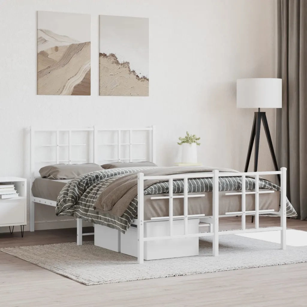 Giroletto con Testiera e Pediera-Struttura Letto Metallo Bianco 120x200 cm 663352
