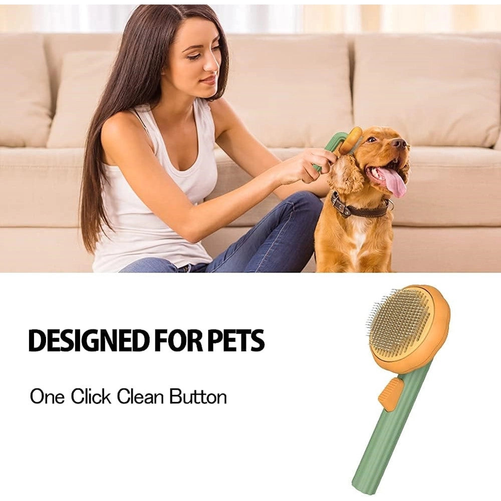 Trade Shop - Spazzola Autopulente Per Toelettatura Animali Domestici Cani Gatti Forma Zucca Con Pulsante -