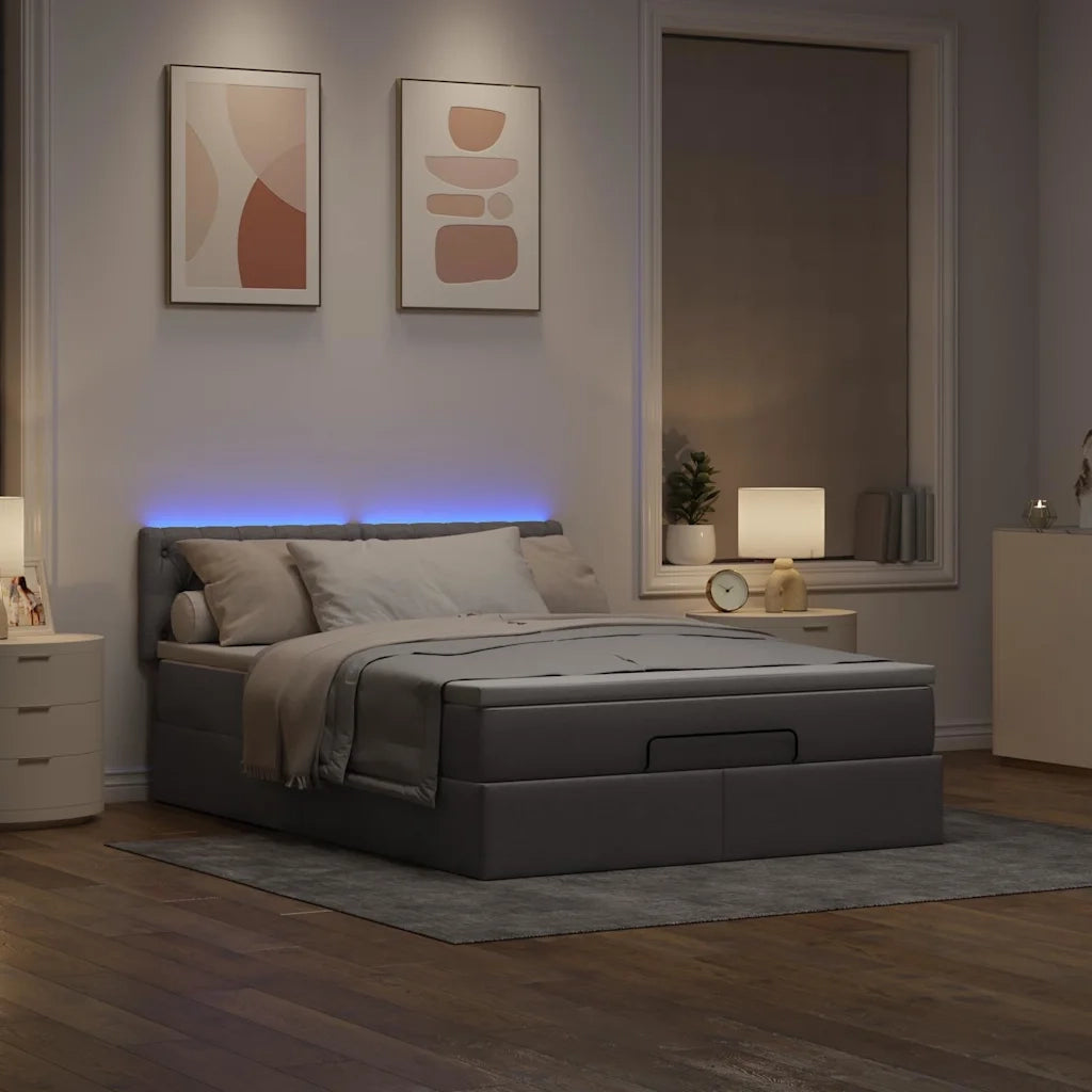 Pouf Letto con Materasso e LED Tortora 140x200 cm in Tessuto 3312399