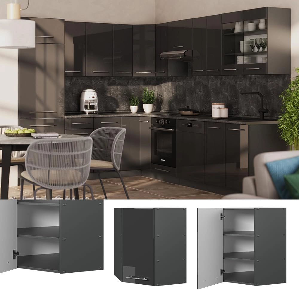 Mobile angolare da cucina Fame-Line, Antracite lucido, 57 cm, per la combinazione con altri moduli della serie Fame-Line
