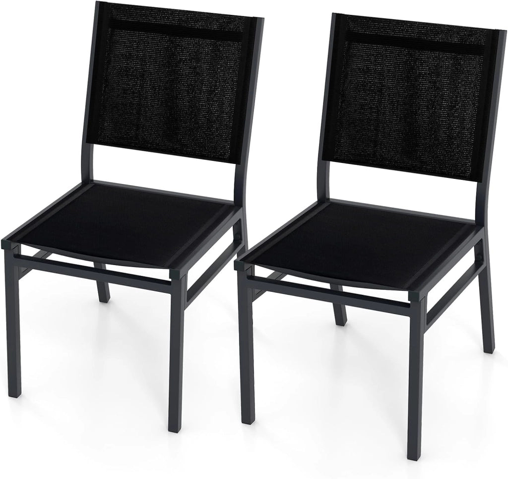 Sedia da Pranzo per Giardino, Sedia Pranzo in Tessuto Textilene, Sedia da Patio senza Braccioli con Schienale, Telaio in Alluminio Resistente, Portata 150 kg (2)