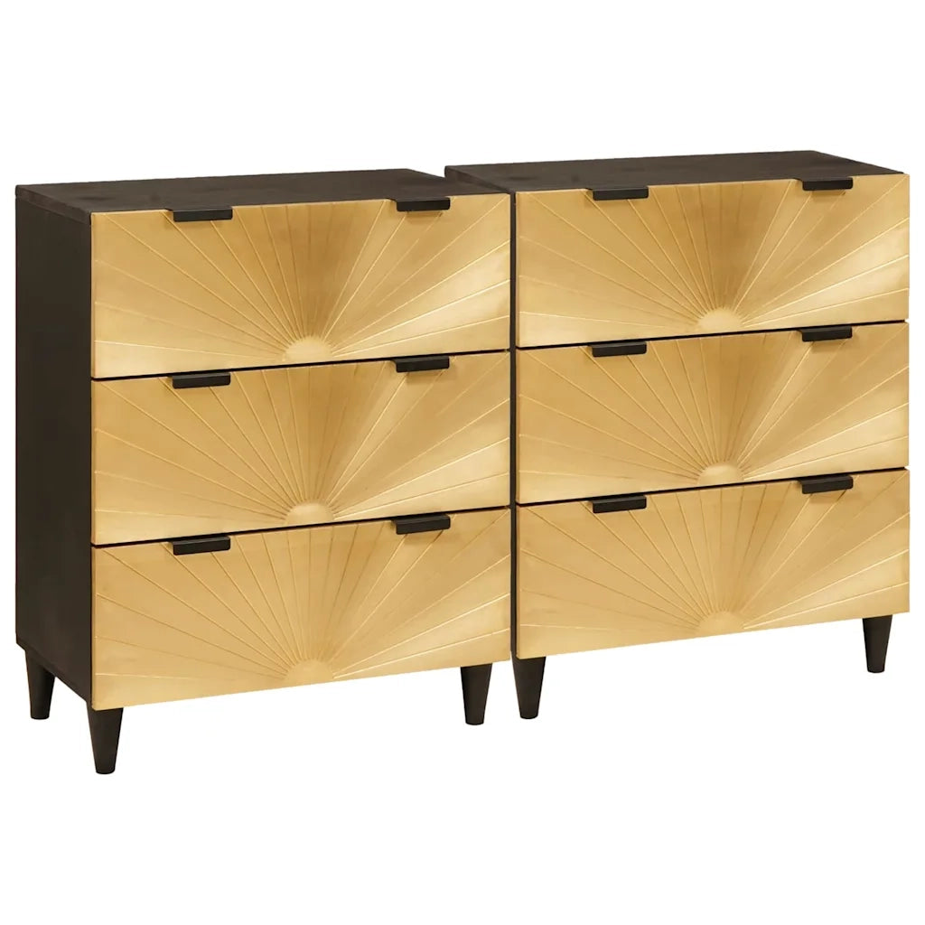 Credenza 2 pcs Nero e Oro 60 x 33 x 75 cm