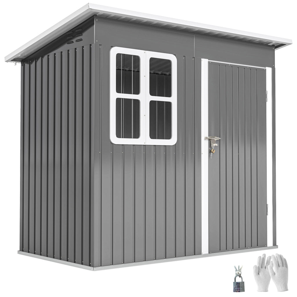 Casetta da Giardino in Acciaio con Porta con Blocco, Finestra e Prese d'Aria, 2.2 x 1.3 m, Grigio