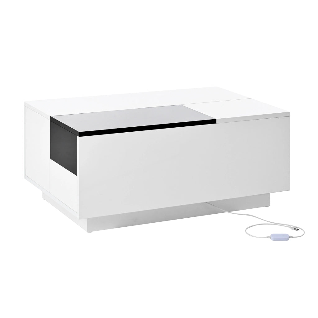 TAVOLINO DA CAFFÈ LED 80x50x35,5 cm Nero/Bianco in MDF