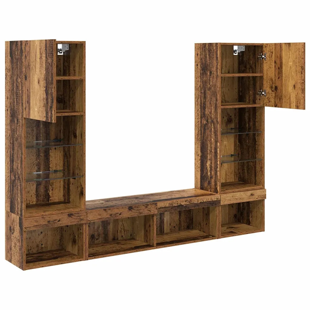 Unit¨¤ a muro per TV con LED con led 5 pz | Armadietto TV | Mobile Porta TV Legno vecchio