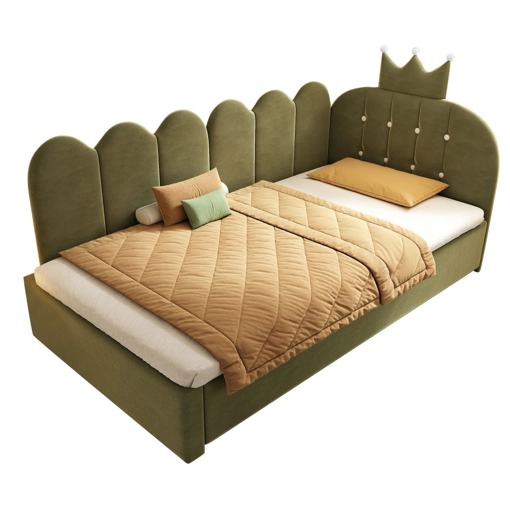 Divano letto in velluto verde 90x200 estraibile 90x190 forma L design a corona