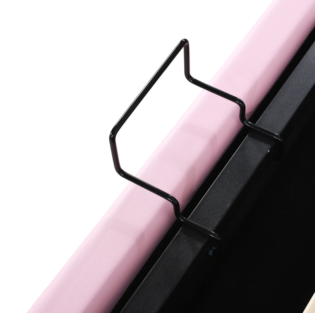 Letto imbottito singolo 90x200 cm in PU rosa; testiera regolabile e rete a doghe
