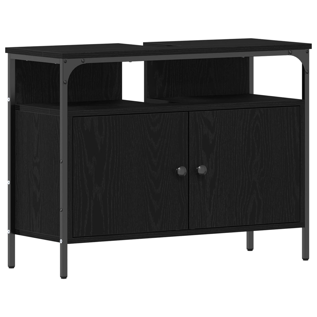 Mobiletto da Bagno  Nero Rovere 80x30x60 cm Legno Ingegnerizzato