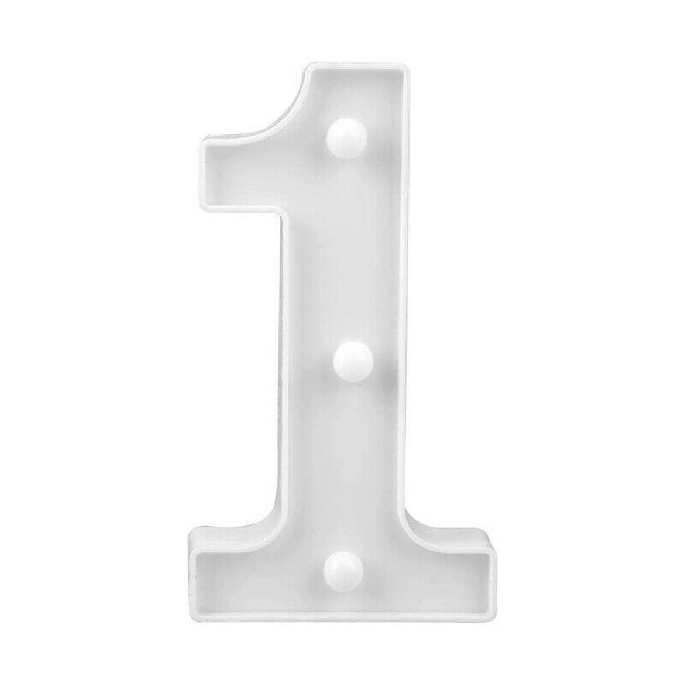 Trade Shop - Numero 1 Luminoso Bianco A Led Decoro Per Eventi Feste Luce Calda 3000k 16x3cm -