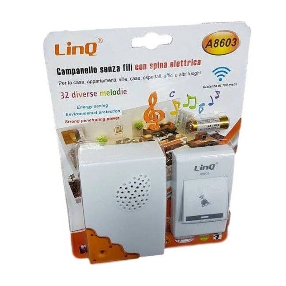 Trade Shop - Campanello Wireless Spina Elettrica Senza Fili 32 Melodie Casa A8603 Distanza 100mt -