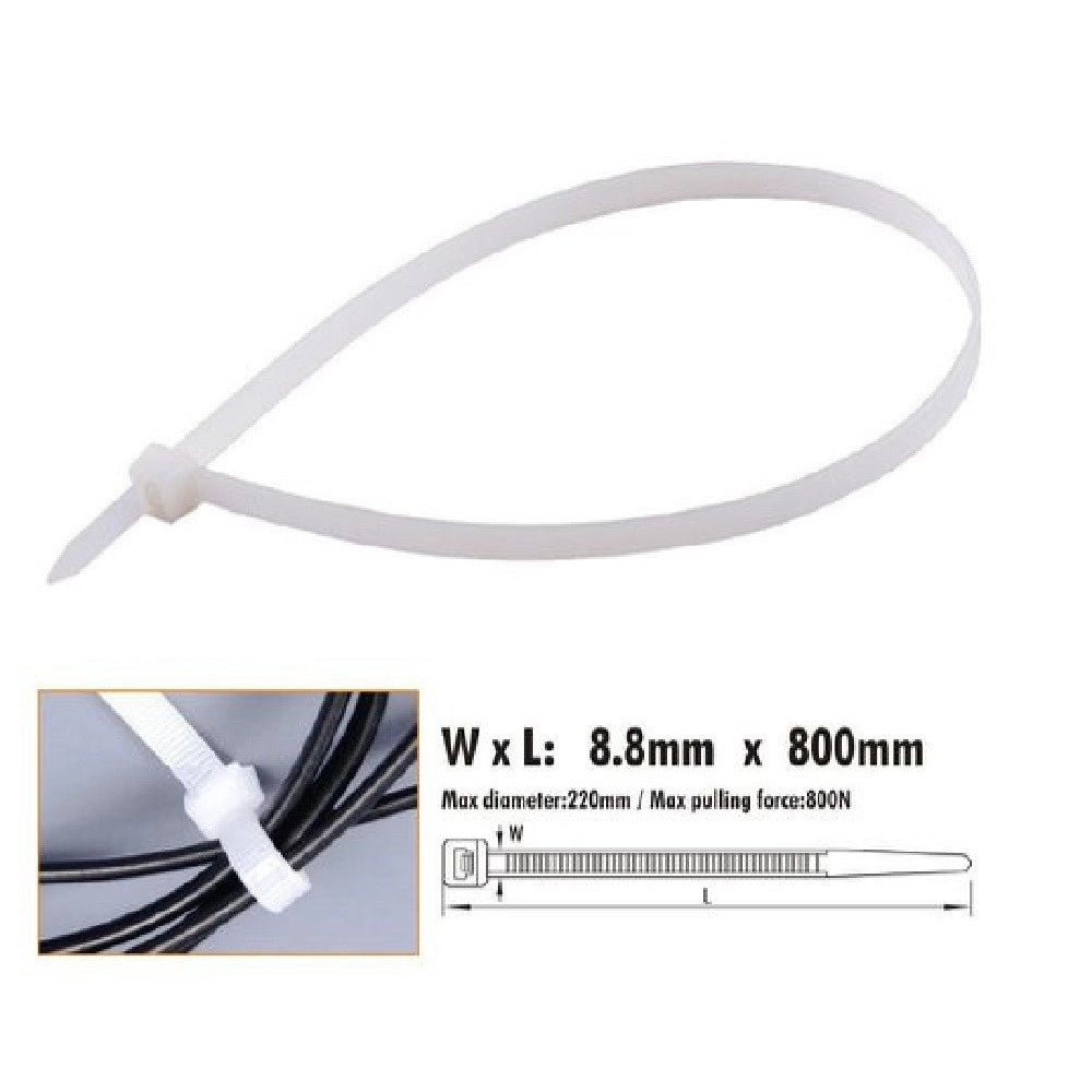 Trade Shop - Set 10pz Fascette Cavi Cavo Bianco Stringenti In Plastica Nylon 8.8x800 Mm 92377 -