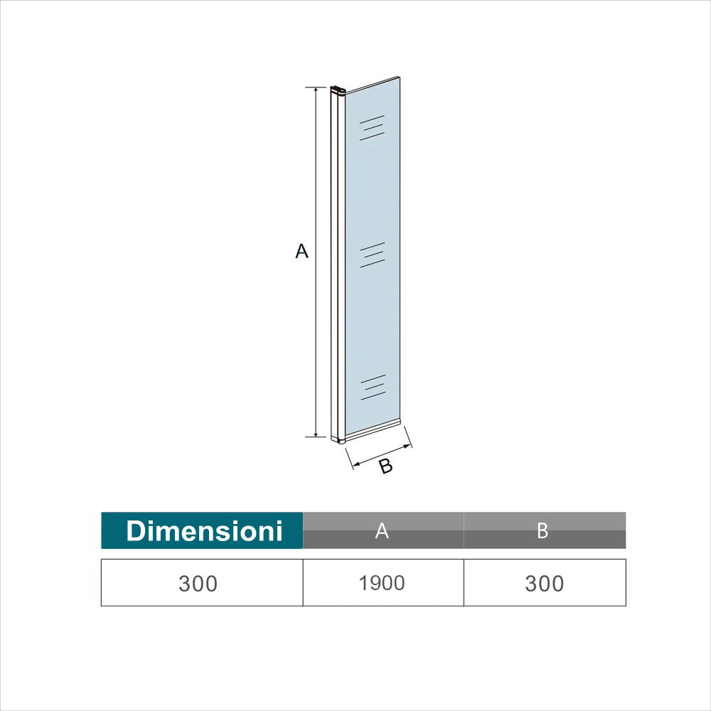 Paretina mobile per Walk In da 30cm Altezza 190 cm Vetro Temperato Trasparente da 8 mm Anticalcare Telaio Cromato Lucido