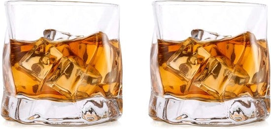 Set di bicchieri per whisky irregolari da 2 - pacchetto a catena per uomini - bicchieri da tumbler per compleanni, padre, pensione - ideale per rum, gin, bourbon