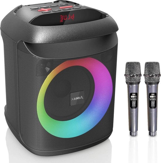 2 microfoni wireless portatili speaker Bluetooth per adulti e bambini box PA mobili con luce RGB - supporta TF-USB TWS AUX in