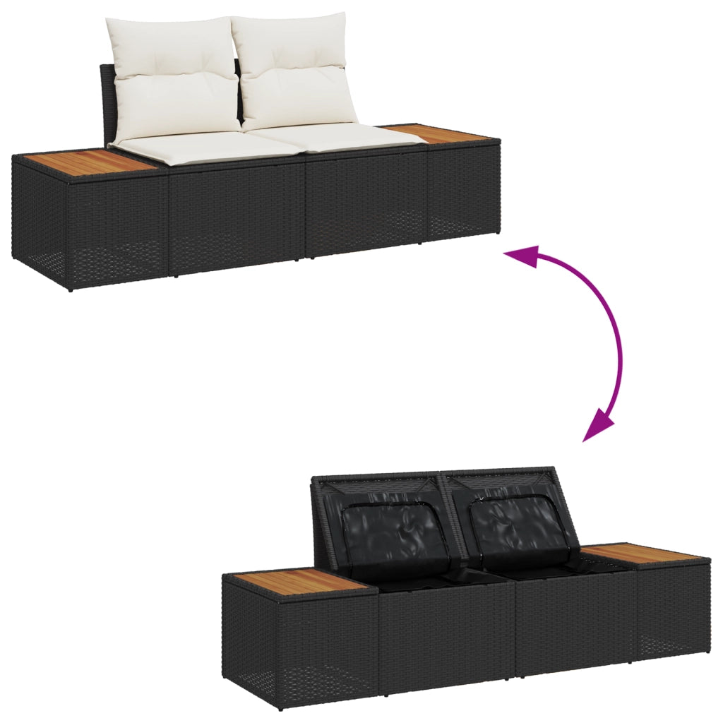 Set Divano da Giardino  da 8 Pezzi con Cuscini Nero Polyrattan Acacia