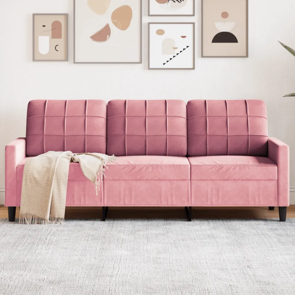 vidaXL Divano a 3 Posti rosa 180 cm in Velluto