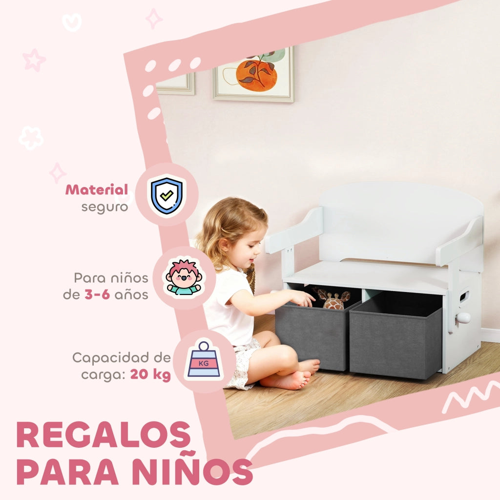 Set tavolo e sedie bambini 3 in 1 convertibile ¨C Xylo ¨C con contenitore portagiochi bianco