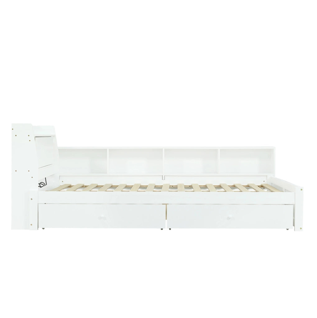 Letto matrimoniale 140x200 cm con contenitori laterali, cassetti, luci e presa di ricarica