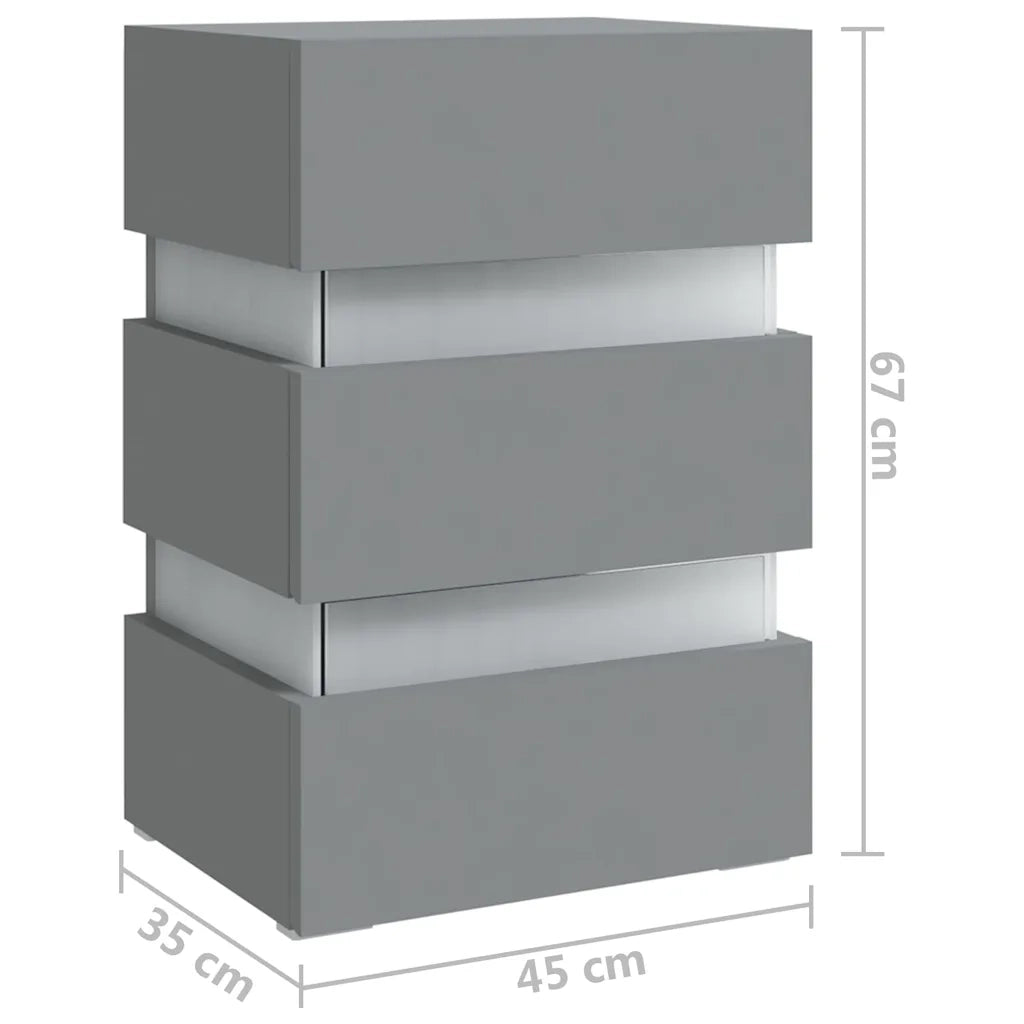 Comodino Grigio con Luci LED 45x35x67 cm in Truciolato cod mxl 58624