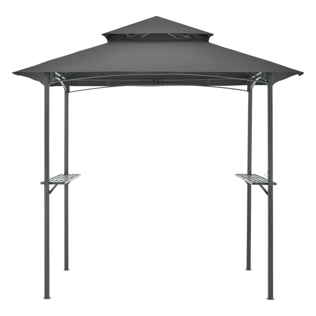 Gazebo per Barbecue Parga con Tetto Doppio e 2 Ripiani 250x241x151 cm - Grigio Scuro [en.casa]
