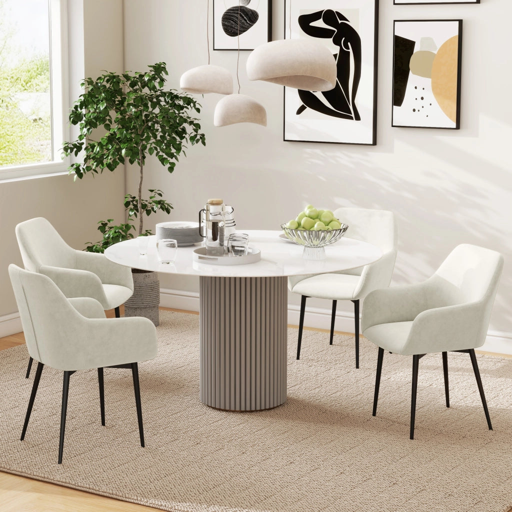 Set Sedie da Pranzo Imbottite con Braccioli ¨C Zephmum ¨C Tessuto Effetto Velluto Crema 54x57x80 cm