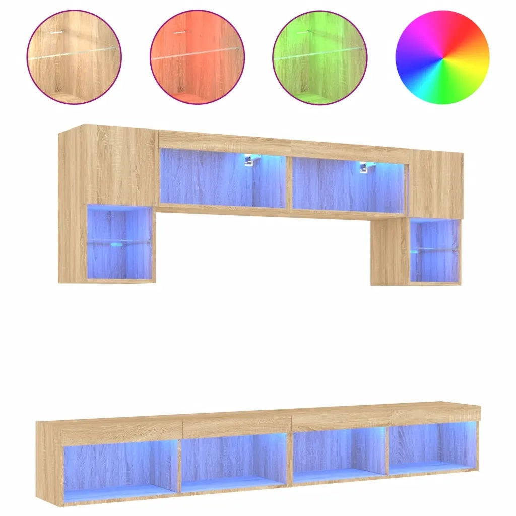 Mobili TV a Muro con LED 6pz Rovere Sonoma Legno Multistrato 3216706