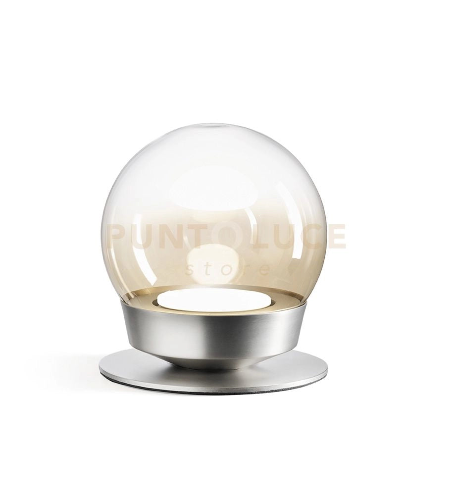 JOTTO LAMPADA DA TAVOLO IN METALLO COLORE ALLUMINIO VETRO SFUMATO AMBRA DA 15CM 1 LUCE ATTACCO GX53 DIMMERABILE