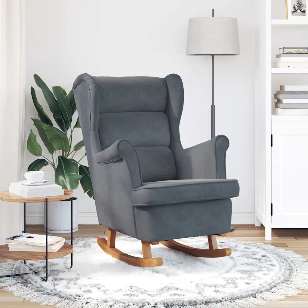 Sedia a dondolo con schienale alto in velluto grigio scuro 329364