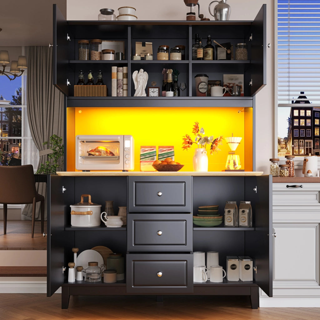 Mobile alto 120x40x180 cm in MDF nero e legno chiaro con LED smart