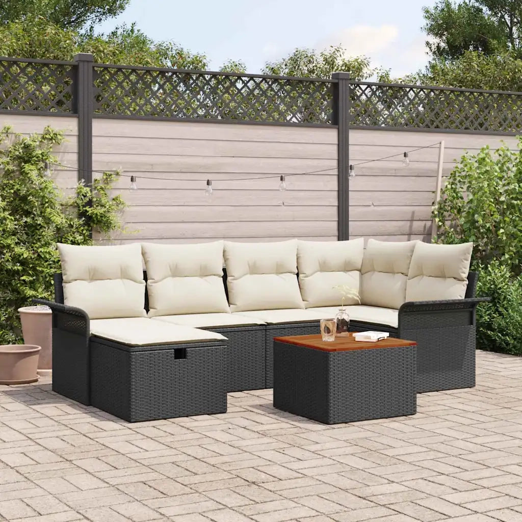Set Divano da Giardino con cuscino 7 pcs Nero Poly Rattan 3360785
