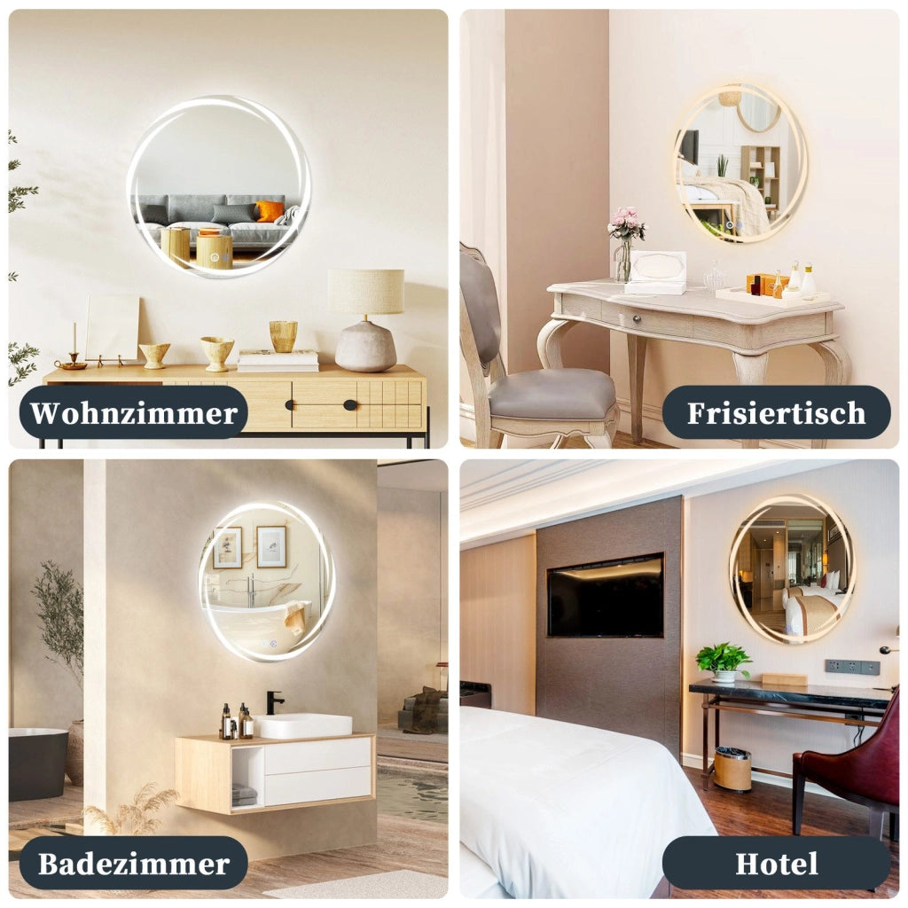 ZMH Specchio da bagno con illuminazione Specchio da bagno moderno rotondo IP44 con funzione touch
