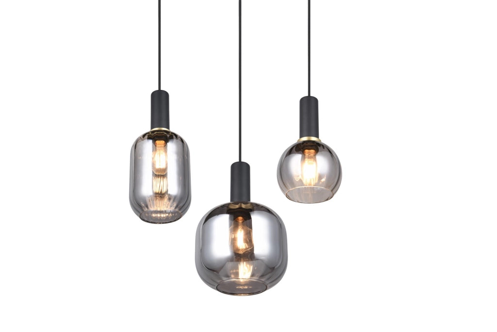 Lampada sospensione Trio Diva nera 3xE27 vetro cromo