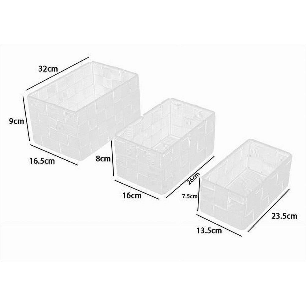 Trade Shop - Set 3 Pz Scatola Porta Oggetti In Tessuto Intrecciato Contenitori Bianco 79138 -