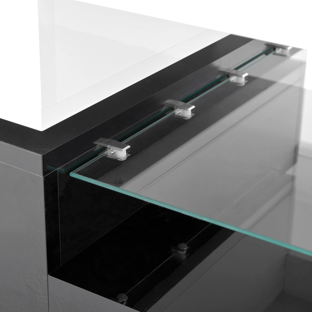 TAVOLINO DA CAFFÈ LED 90x45x35,5 cm Bianco/Nero in pannello di legno e vetro temperato