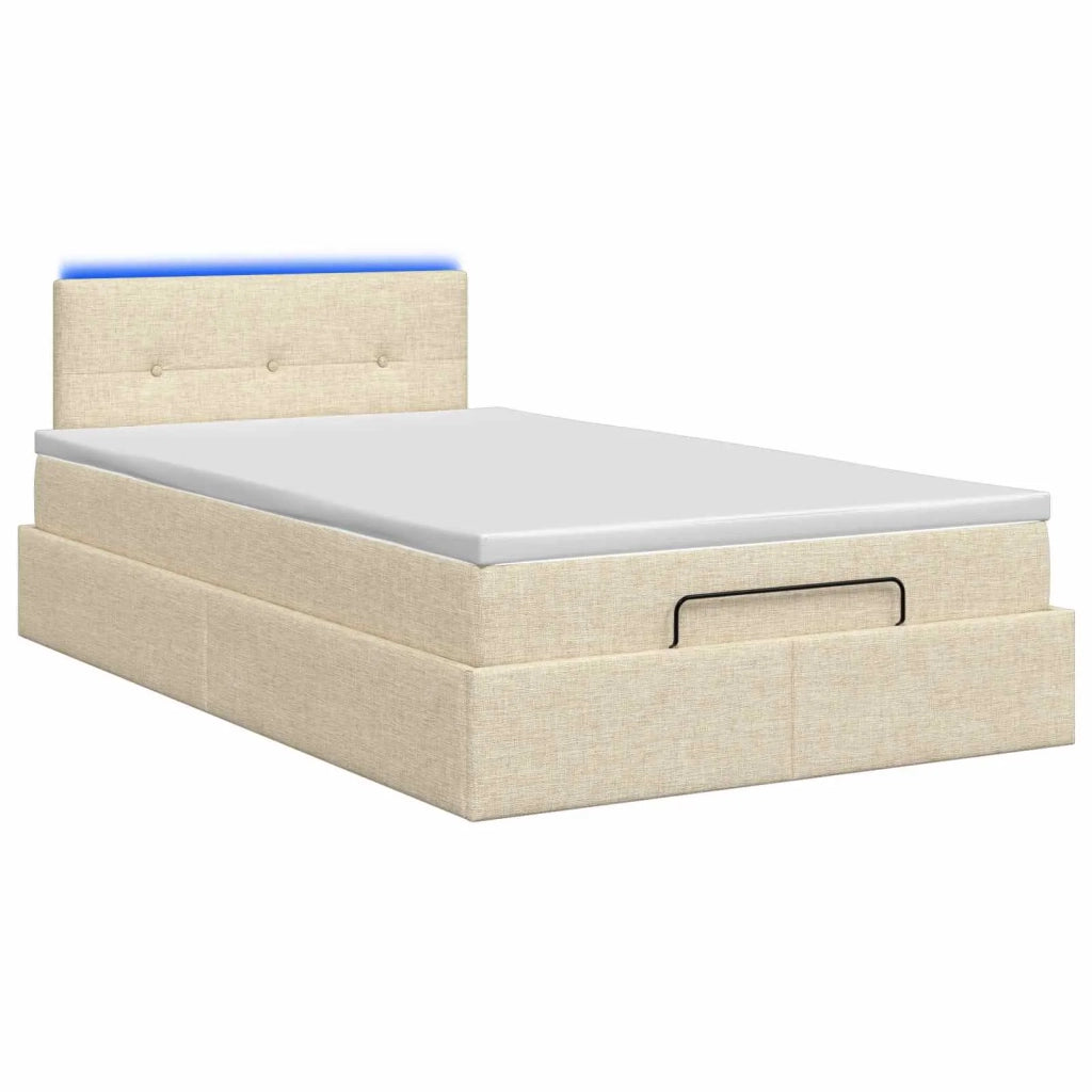 Letto Ottomano con Materasso e LED Crema 120 x 190 cm Tessuto 3458060