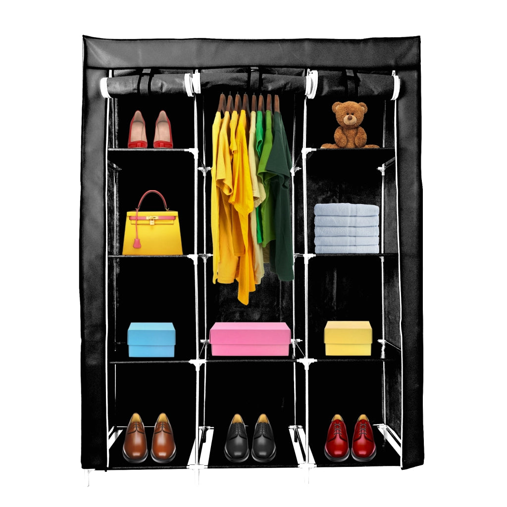 Armadio Spogliatoio In Tessuto Con Ante Con Cerniera Nyana Home Misure 170x130x45cm Colore Nero