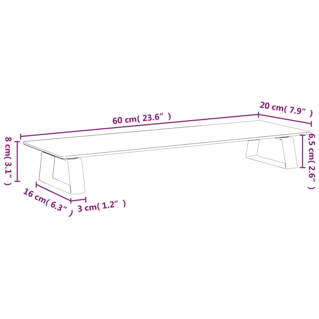 Supporto per monitor mobile da scrivania 60 x 20 x 8 cm vetro temperato e metallo nero 02_0044897