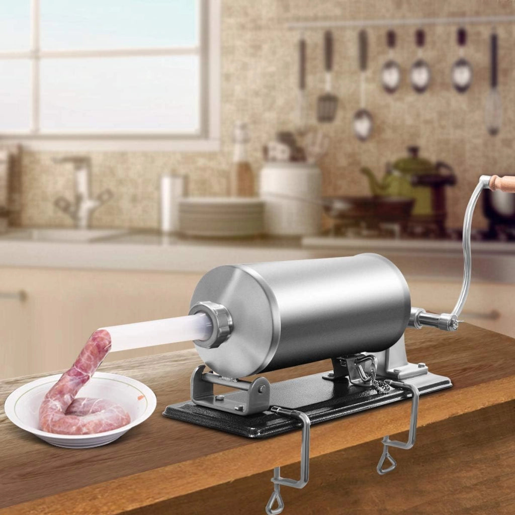 4 kg Insaccatrice per Salsiccia, Macchina per la Produzione di Salsicce, Insaccatrice Manuale per Uso Domestico, Salsicce Siringa con 4 Tubi di Riempimento