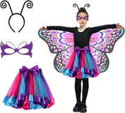 Costume da pipistrello per bambini con ali colorate, gonna di tulle, maschera e cintura per Halloween e carnevale cosplay