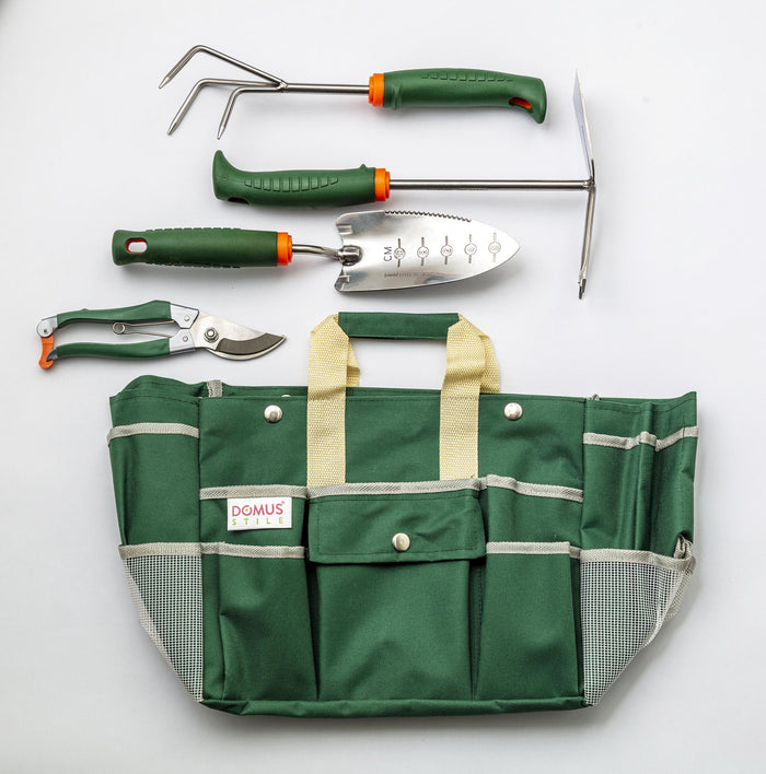 Kit Giardinaggio Potatura 4 Attrezzi con Borsa Verde