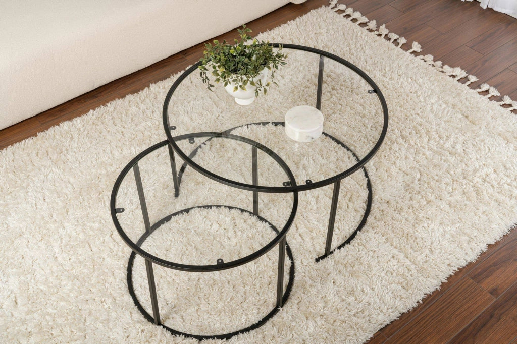 Aedion, Tavolino da Salotto set di 2 Tavolini Peso Massimo Supportato 10 kg, 80x80x43h cm Nero
