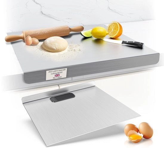 Piastra cucina in acciaio inox, piano di lavoro in acciaio inox, con bordo di protezione, piastra per impastare per pane e pizza (altezza 2 cm) (50 x 80 cm)