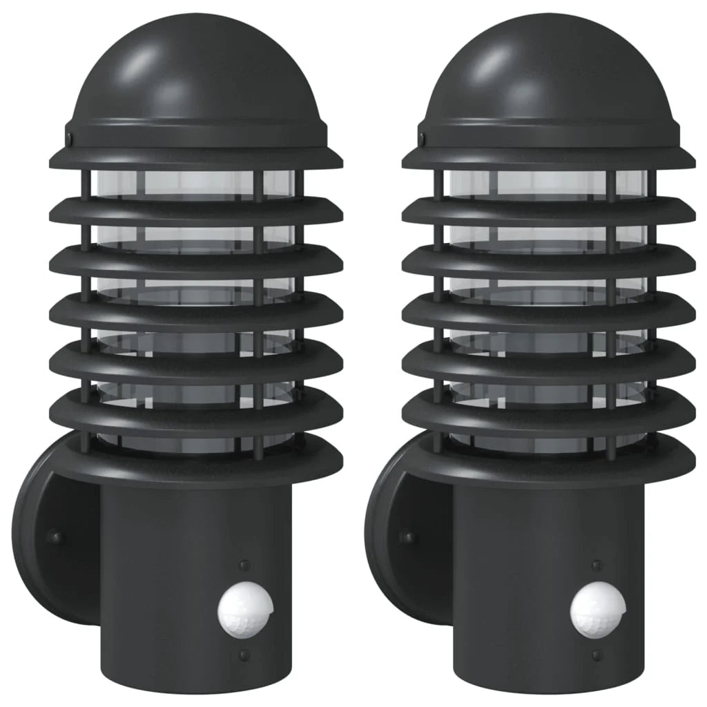 Set di 2 applique da esterno con sensore di movimento IP44 15 x 15 x 33,5 cm acciaio inox nero 02_0056574