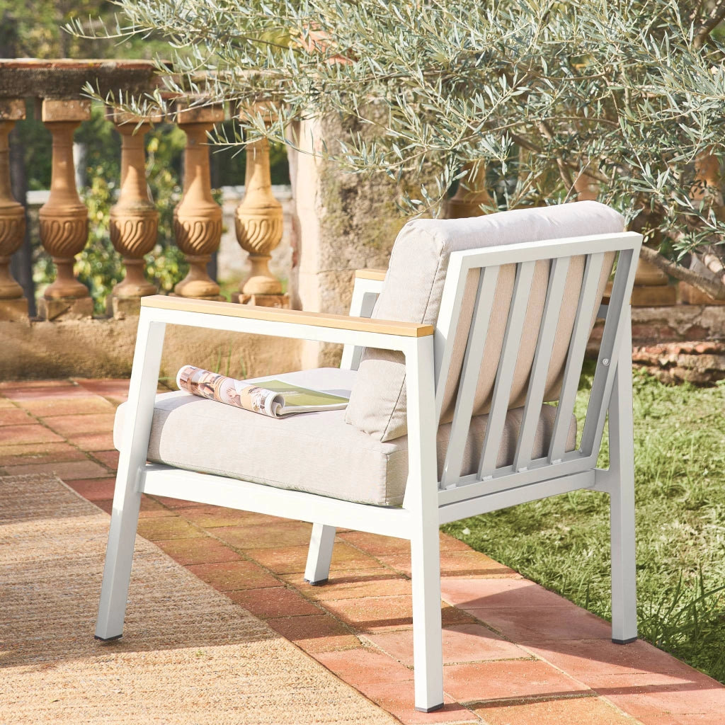 Salotto da giardino in alluminio e polipropilene, 4 posti, bianco