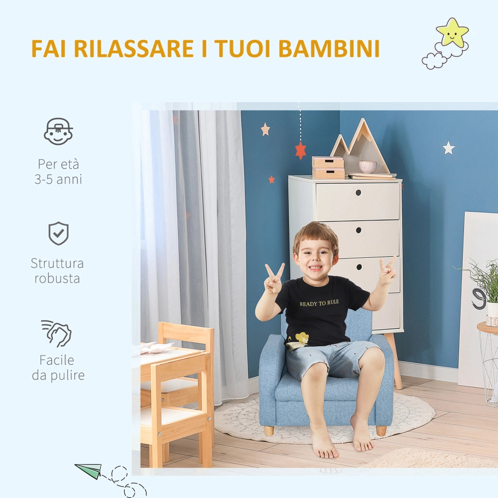 Poltrona per Bambini in Tessuto per Cameretta con Imbottitura, Max. 65 kg, 49x45x44 cm, Blu