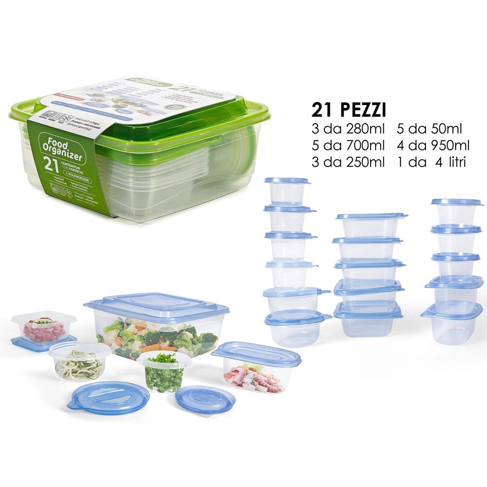 Trade Shop - Set 21pz Contenitori Con Coperchi Per Alimenti In Plastica Trasparenti Impilabili Microonde -